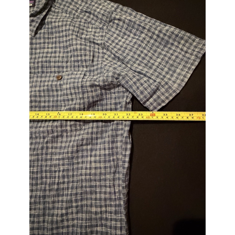 Patagonia Blue White Checkered Plaid Hemp Blend Button Up Pocket Mens Large - Picture 4 of 6